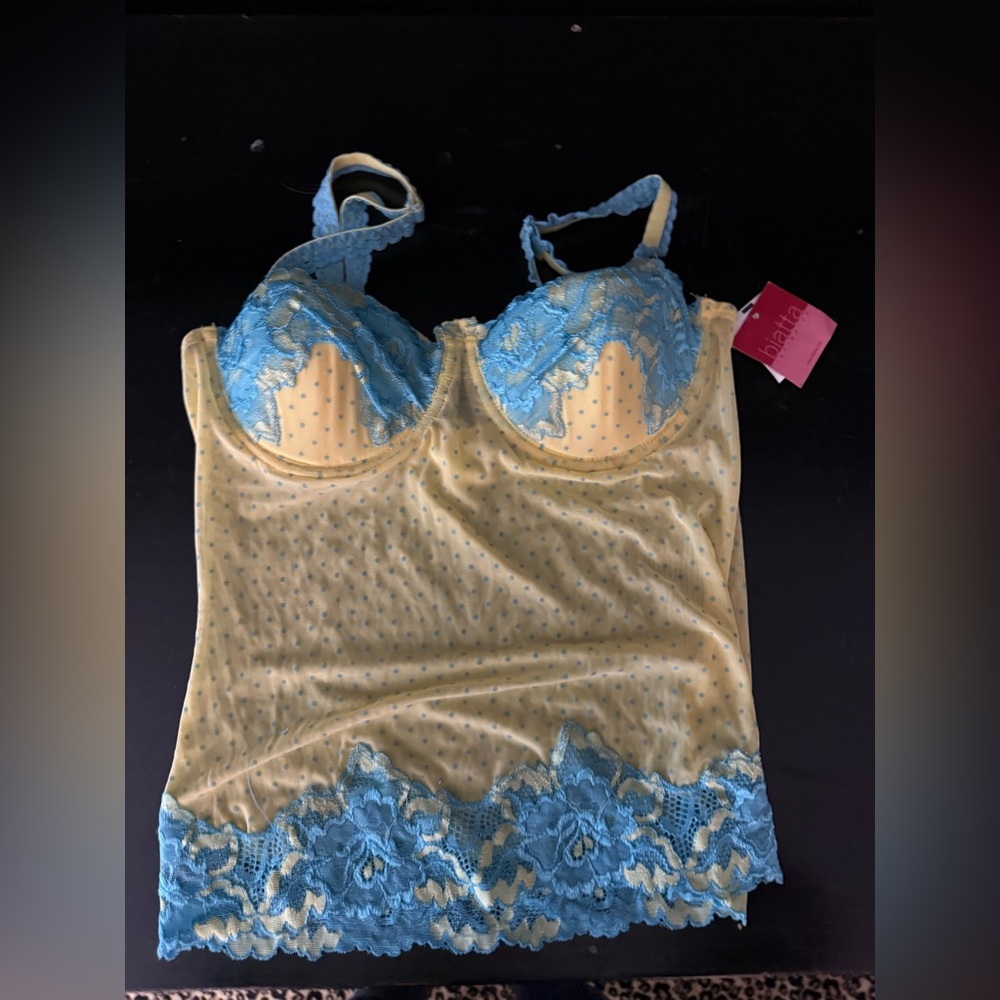 Biatta Intimates Elegant Lace Trimmed Bustier Camisole - Yellow/Blue Size:36B